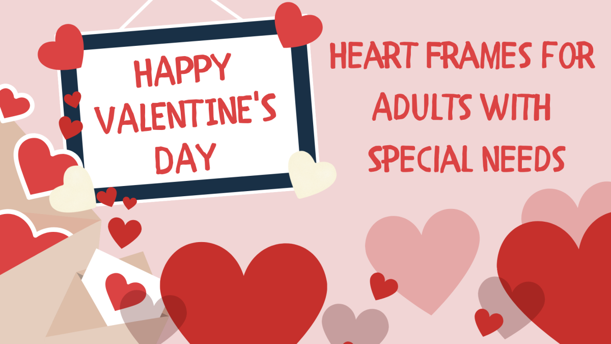 A graphic image of a picture frame surrounded by hearts