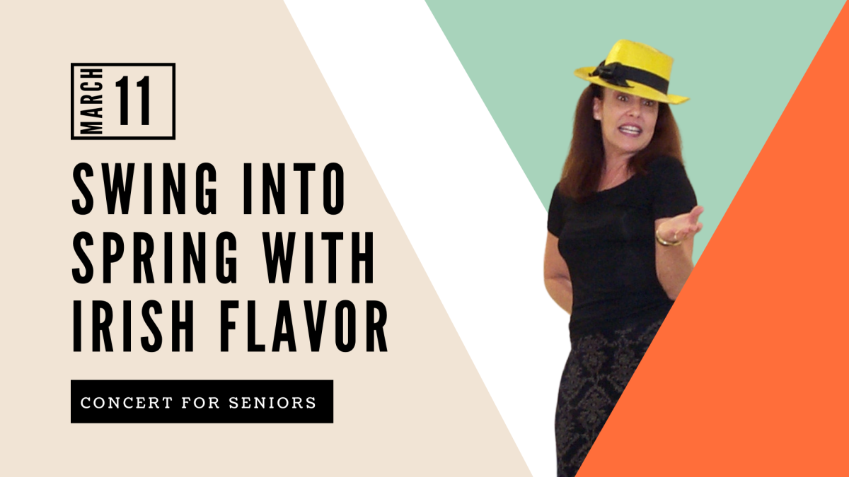 A photo of the performer with green and orange background