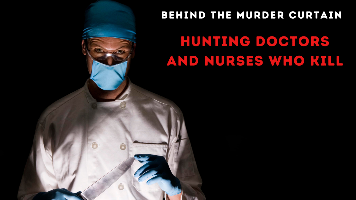 A photograph of a doctor in scrubs and a face mask holding a knife.