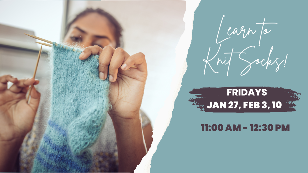 A woman knitting socks