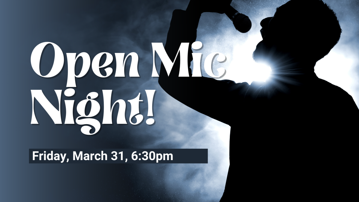 A a silhouette of a man in profile singing into a microphone.