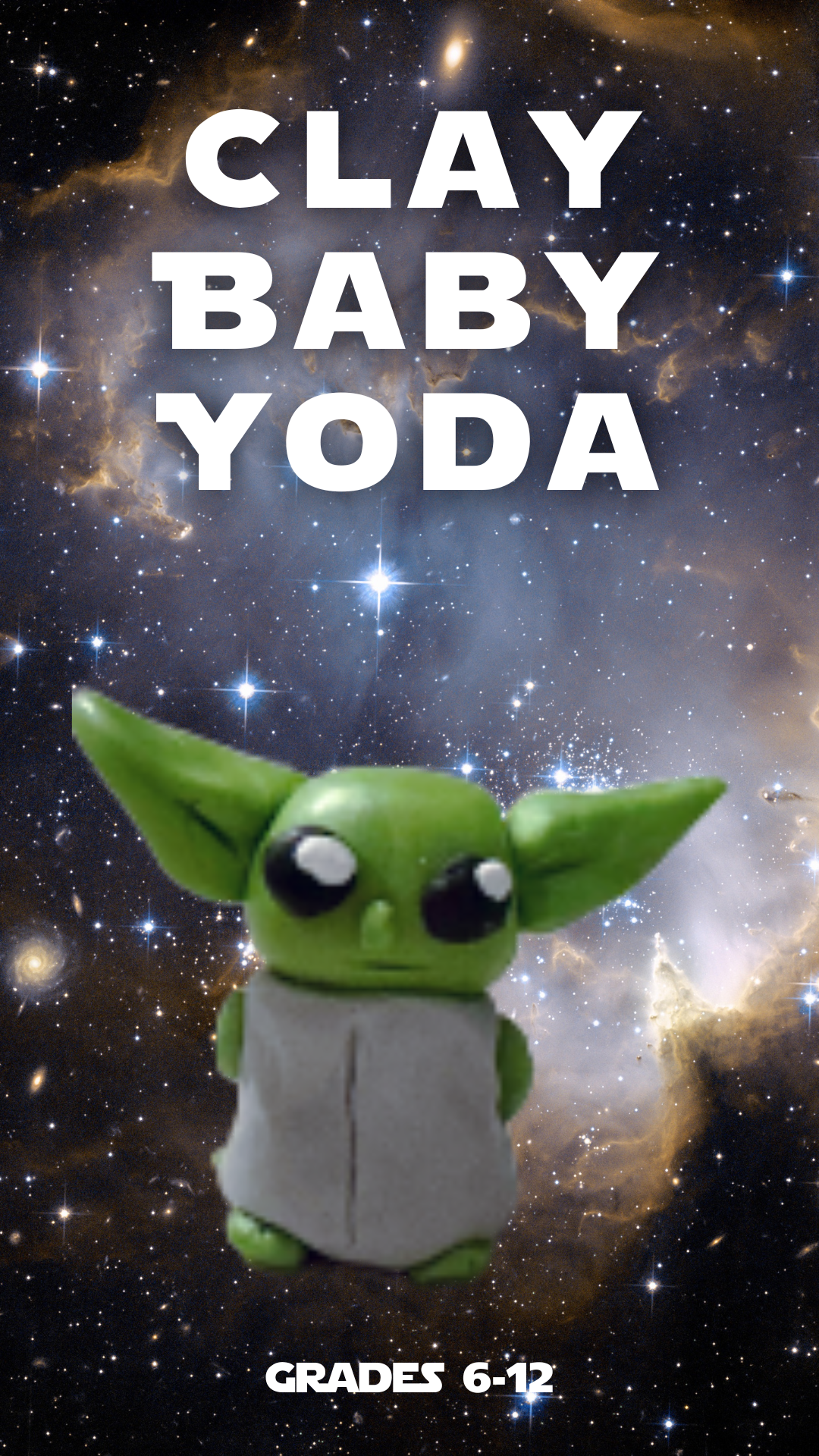 baby grogu made out of clay with space background