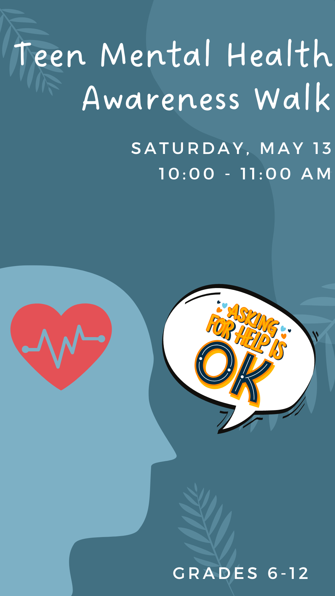 outline of head with heart and speech bubble that says 'asking for help is ok'