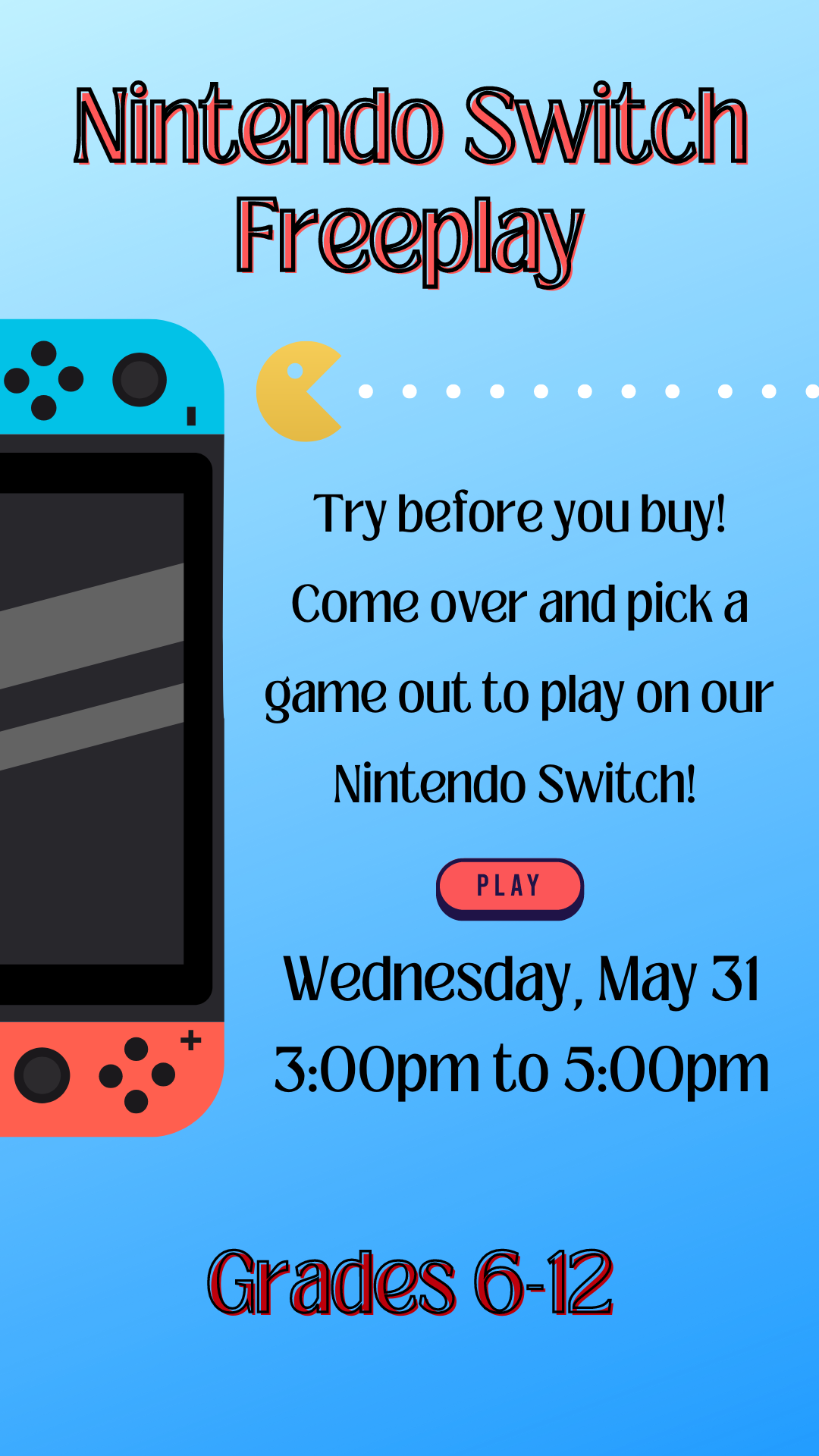 details of the program plus a cartoon nintendo switch