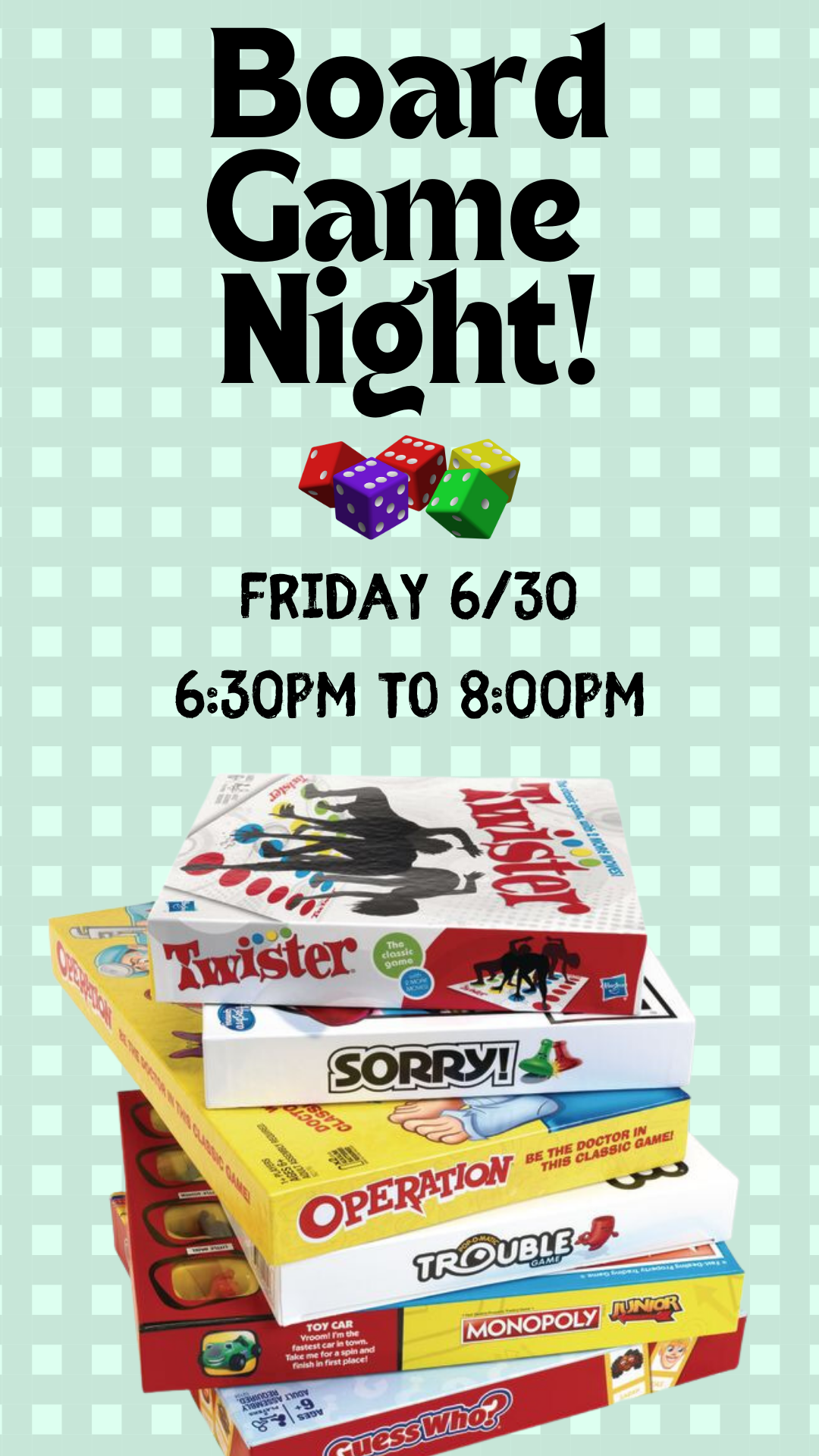 program description and pile of board games