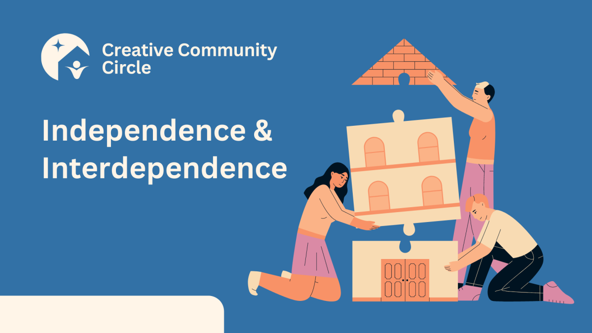 A graphic rendering up people building a  house together.