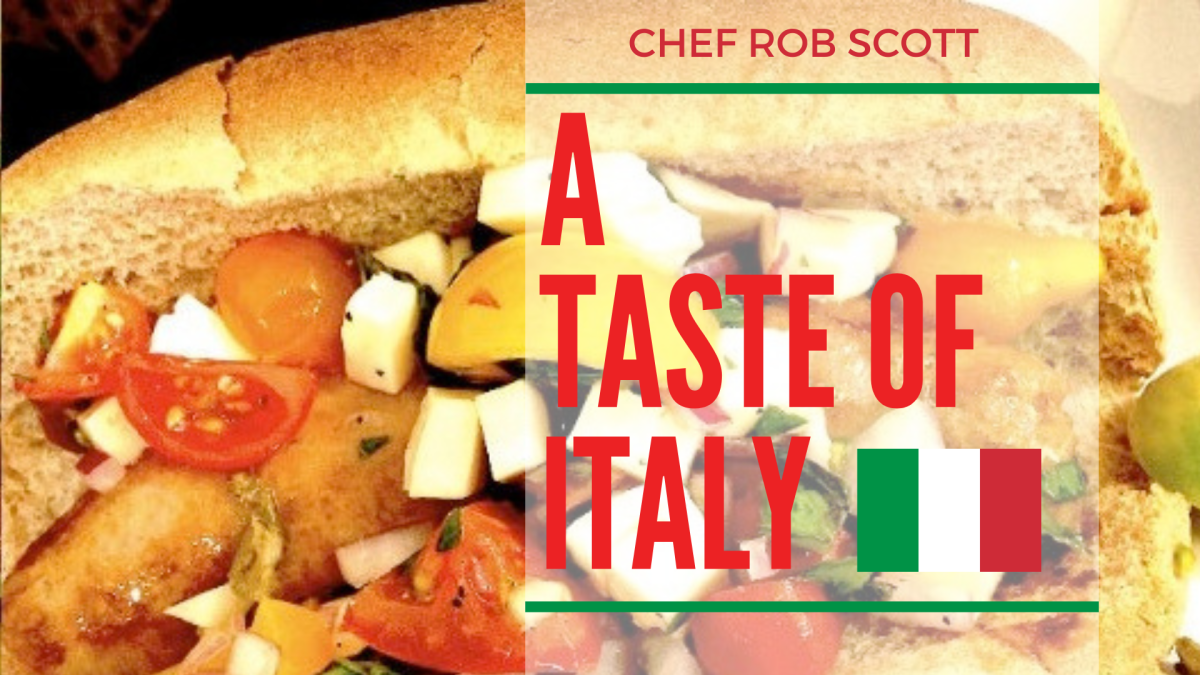 Italian sausage with caprese relish hero on a plate