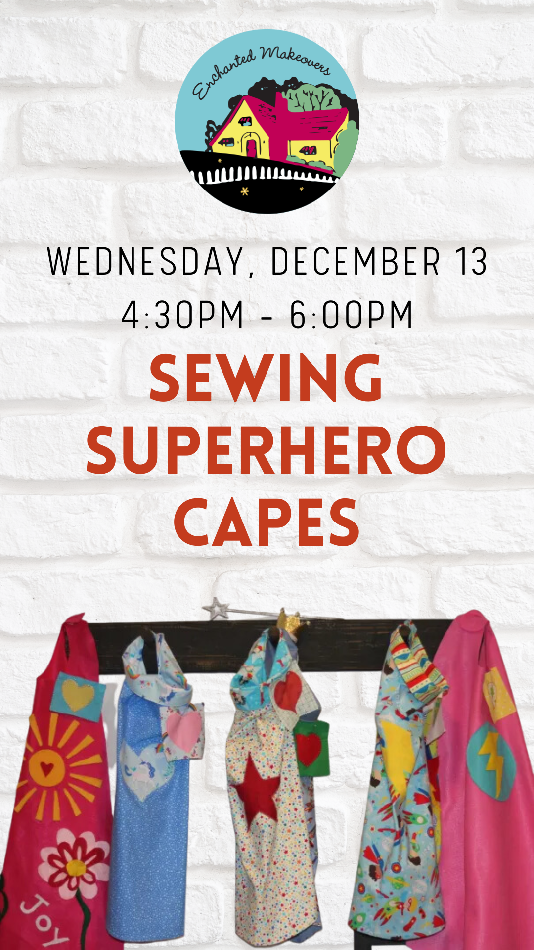 enchanted makeover logo, superhero capes and program details