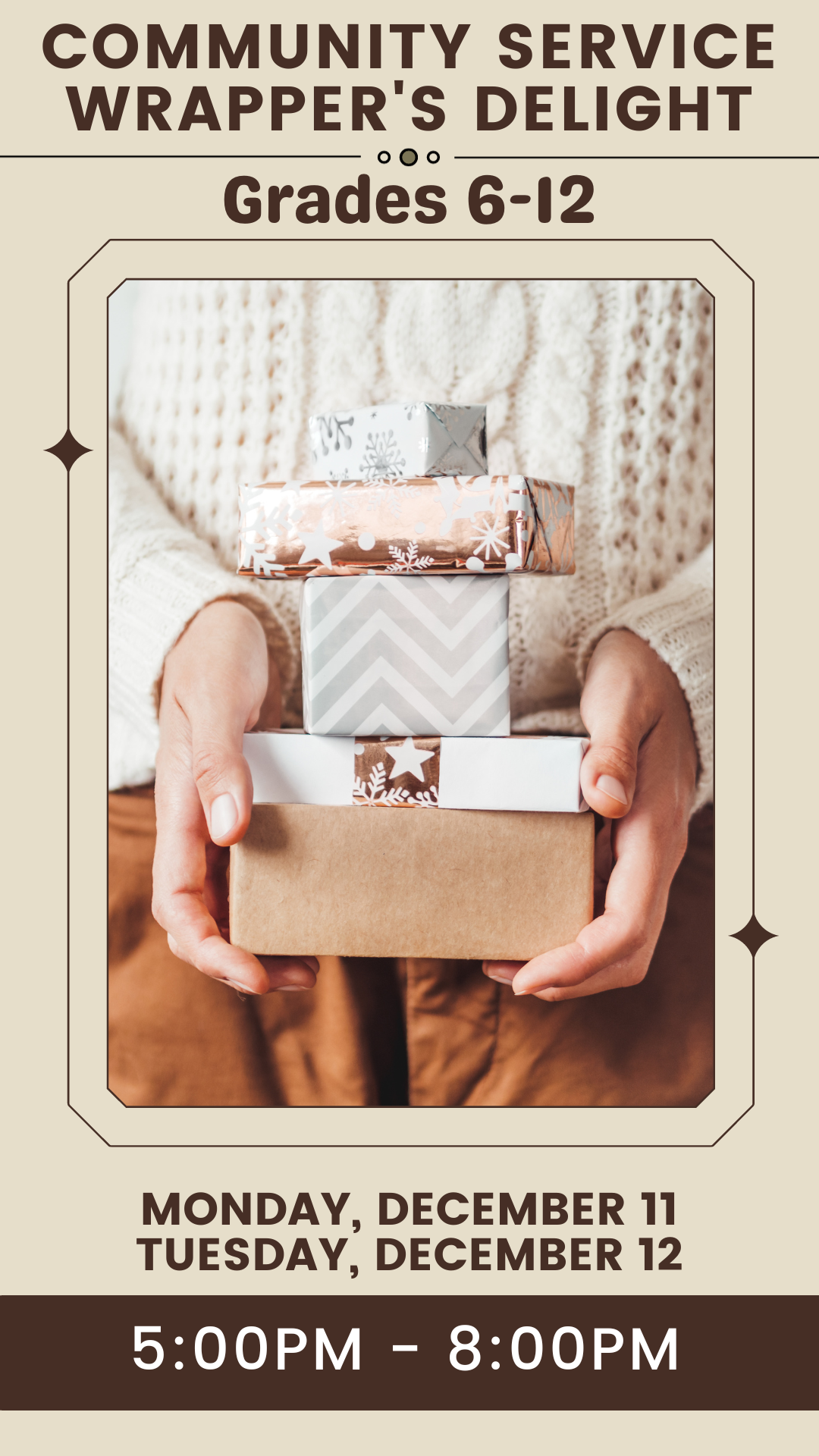 person holding gifts with program details