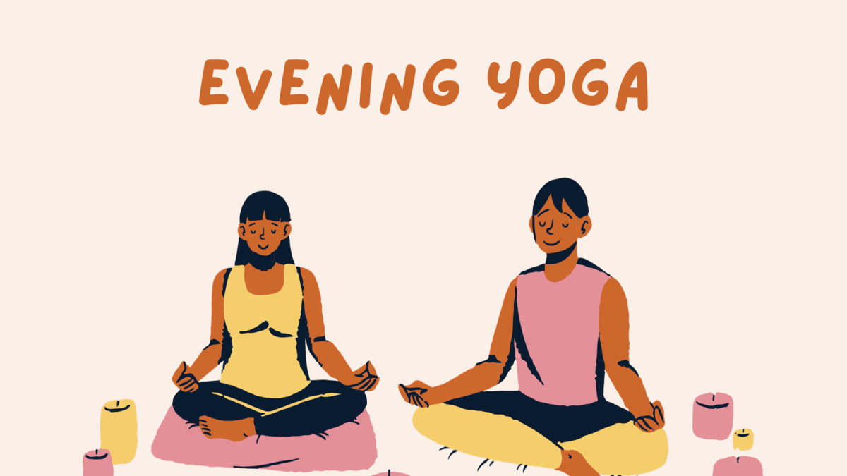 A graphic image of a man and a woman doing yoga