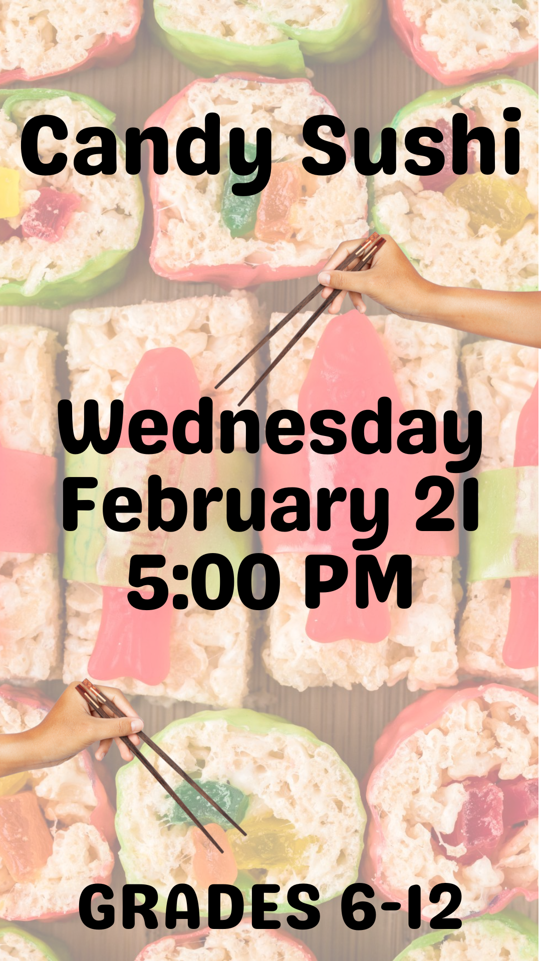 candy sushi background with program details