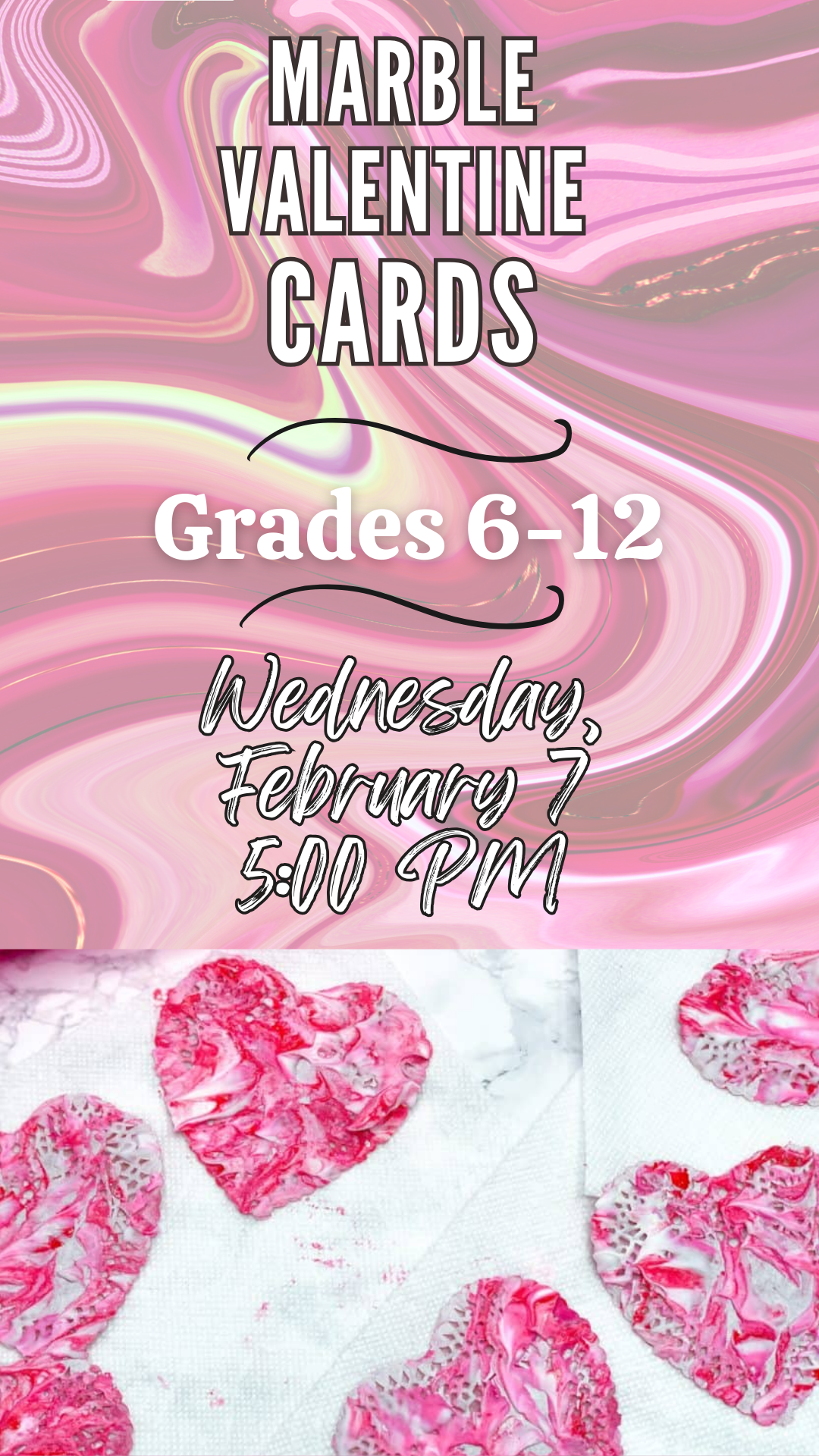 marble painted hearts with program details