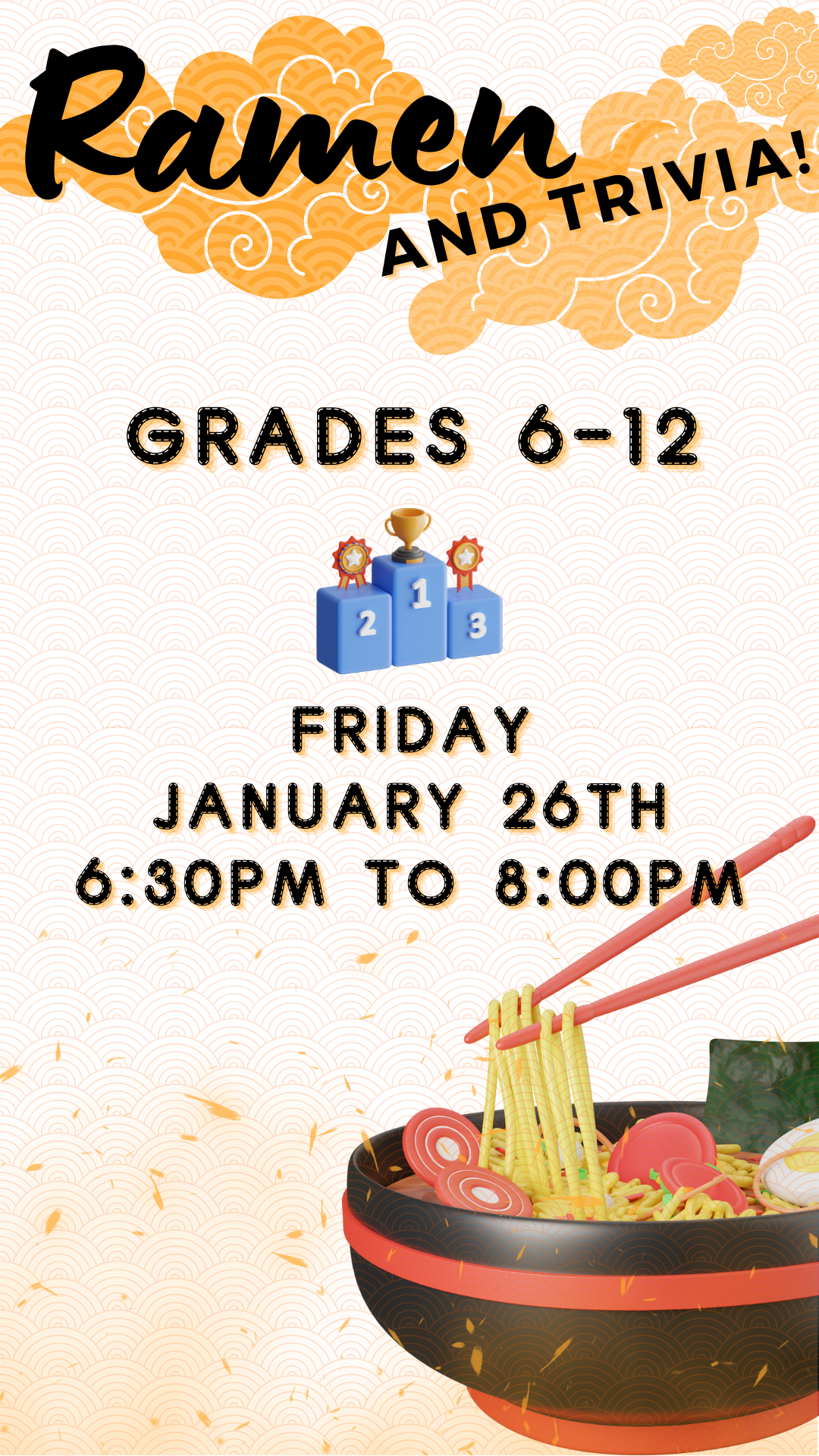 bowl of ramen noodles and program details