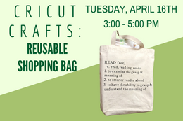 A small canvas bag with writing on it next to a description of the program.