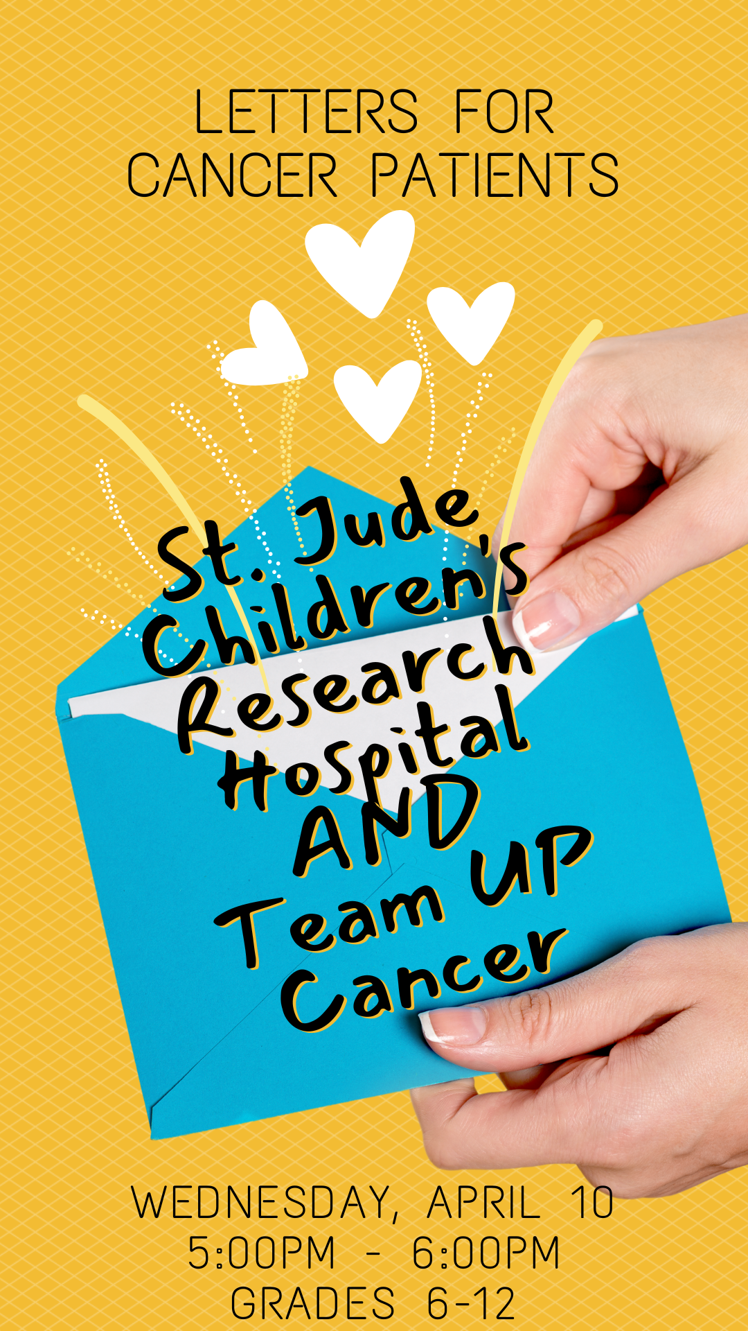 envelope held in woman's hands with hearts and program details