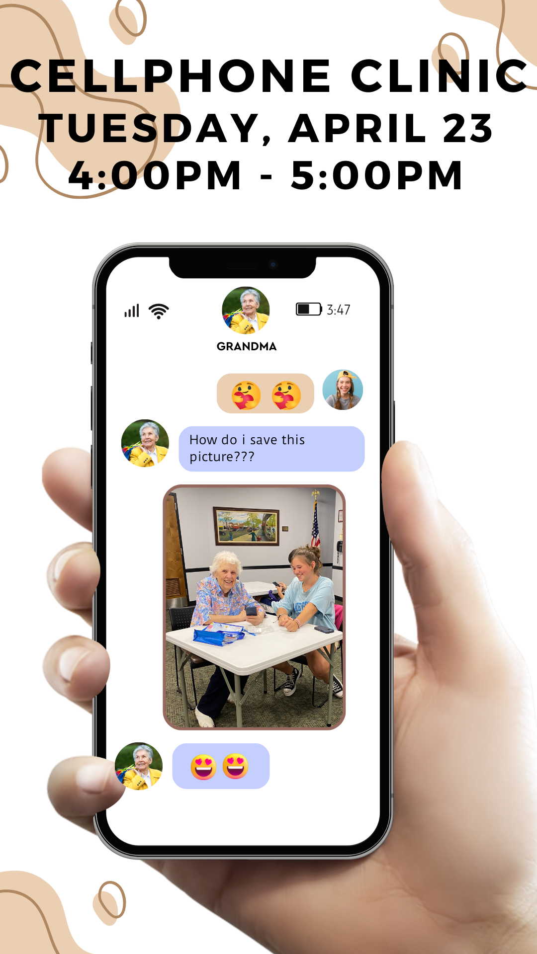 teen texting with grandma on a cellphone and program details
