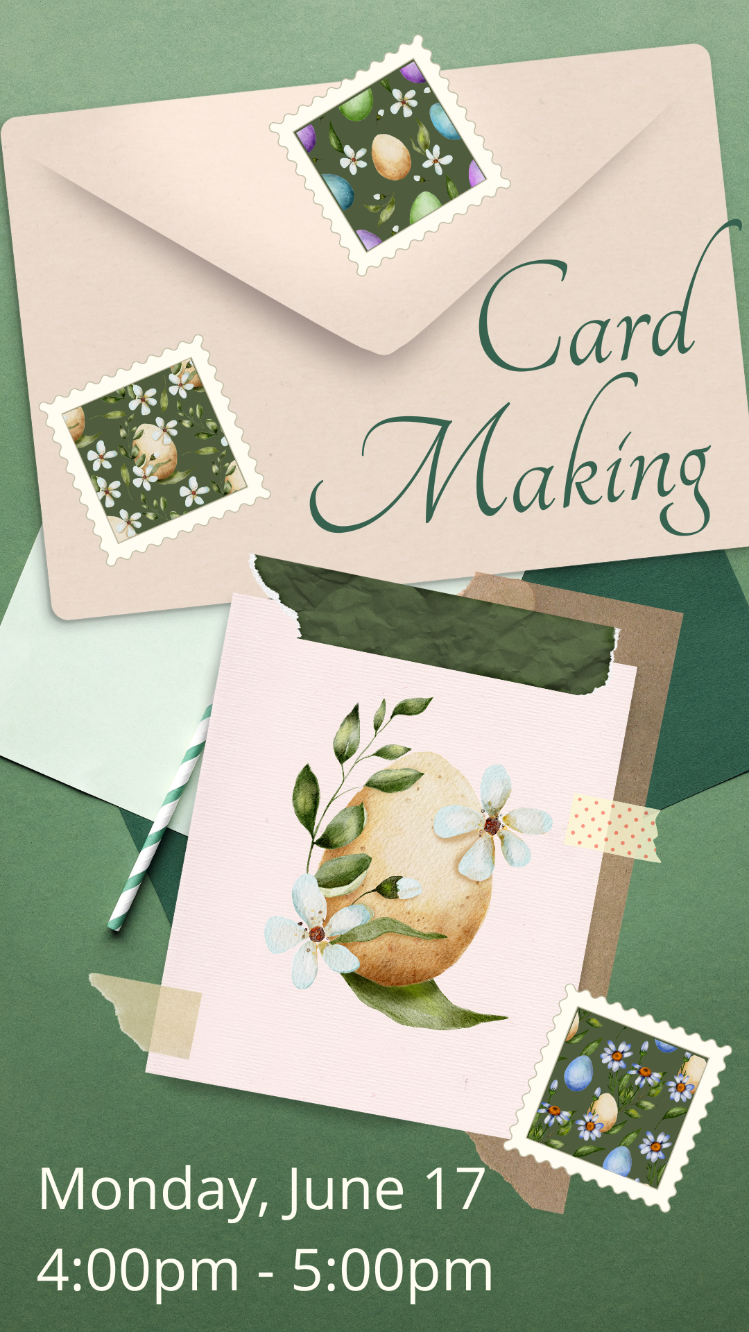 green background with an envelope and program details