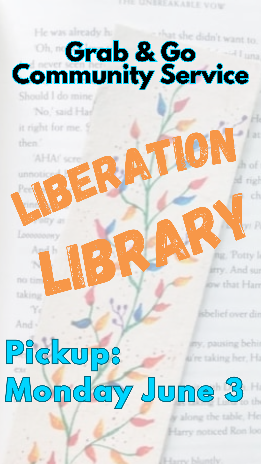 page of book with bookmark as background and program details