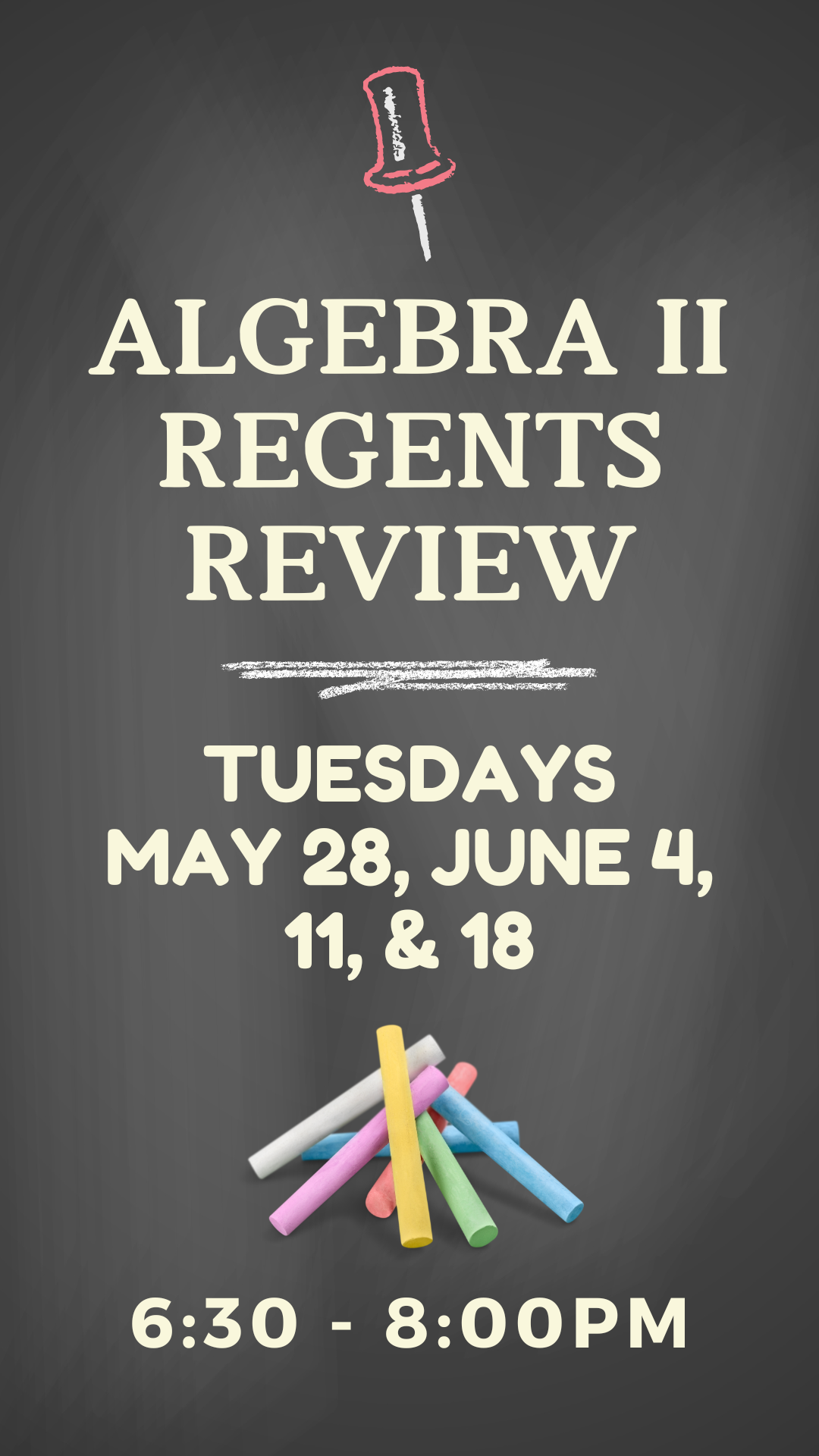 program details with chalkboard background