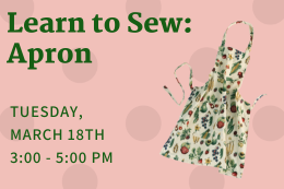 A white apron with fruit next to a description of the program.