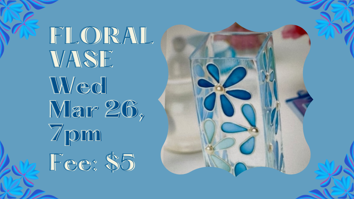 A vase painted with blue flowers.