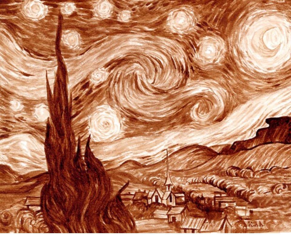 Van Gogh's Starry Starry night painted with coffee