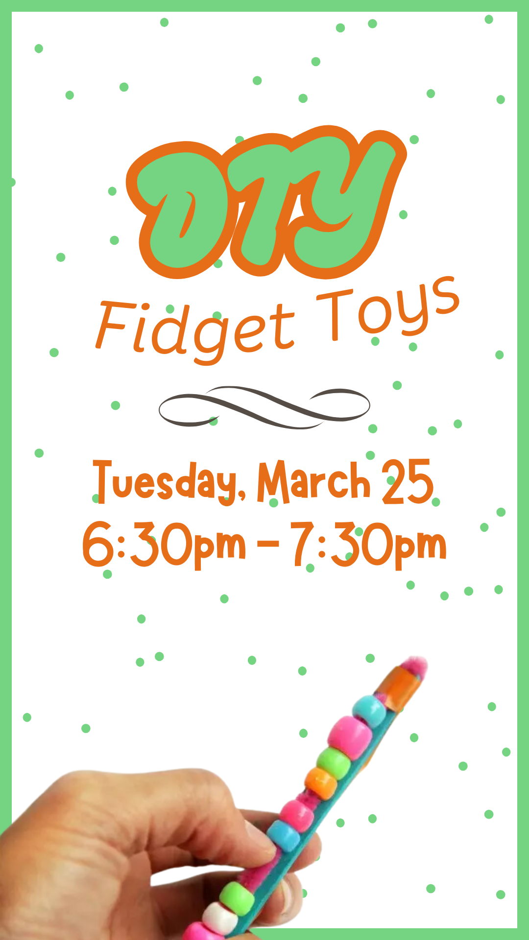 homemade fidget toy made from beads and pipe cleaner and program details