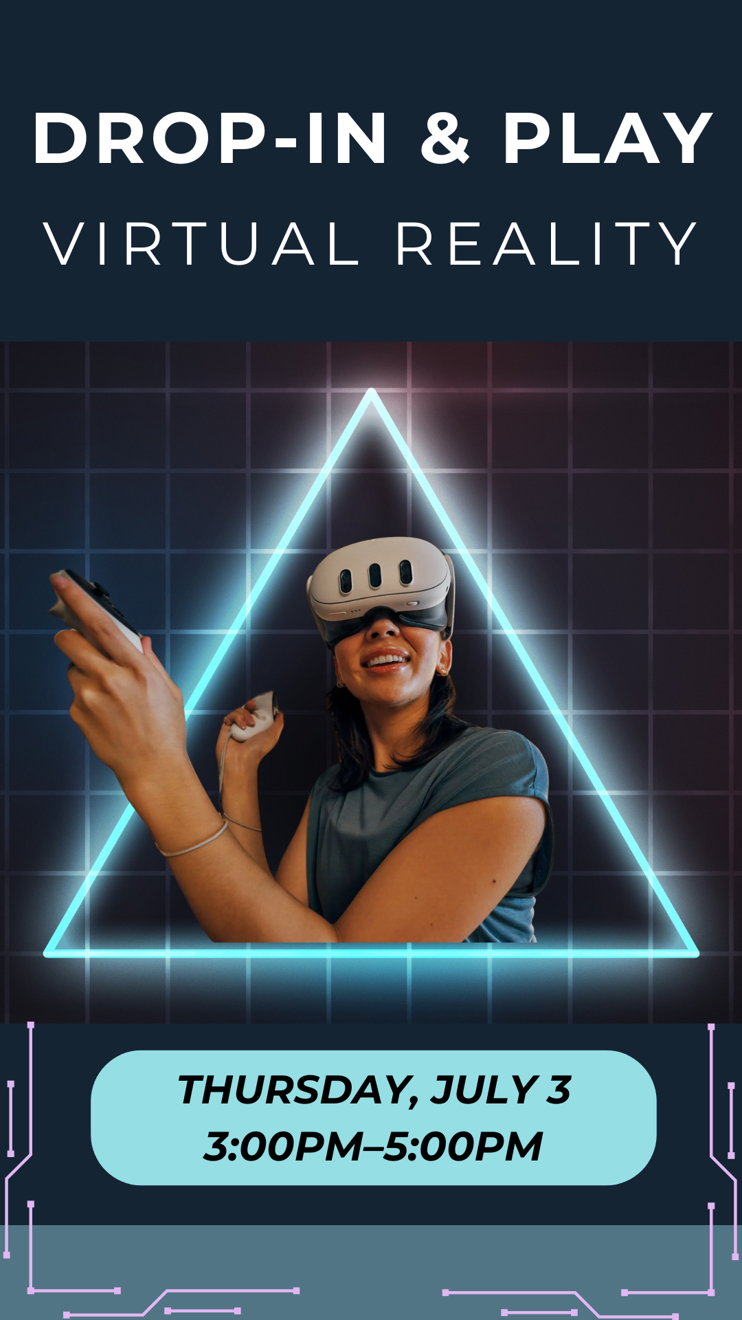 teen playing virtual reality with program details