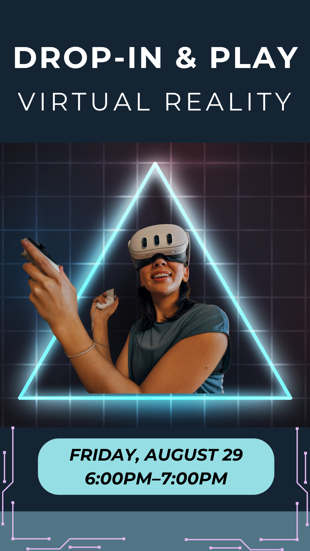 teen playing virtual reality with program details