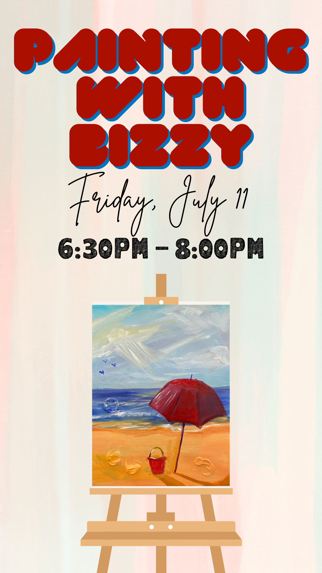 beach painting on a canvas with program details