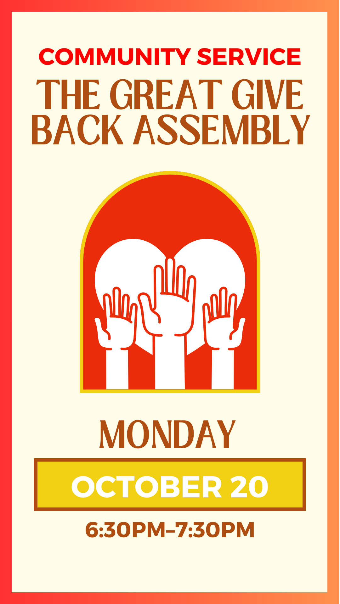 raised hands with a heart and program details