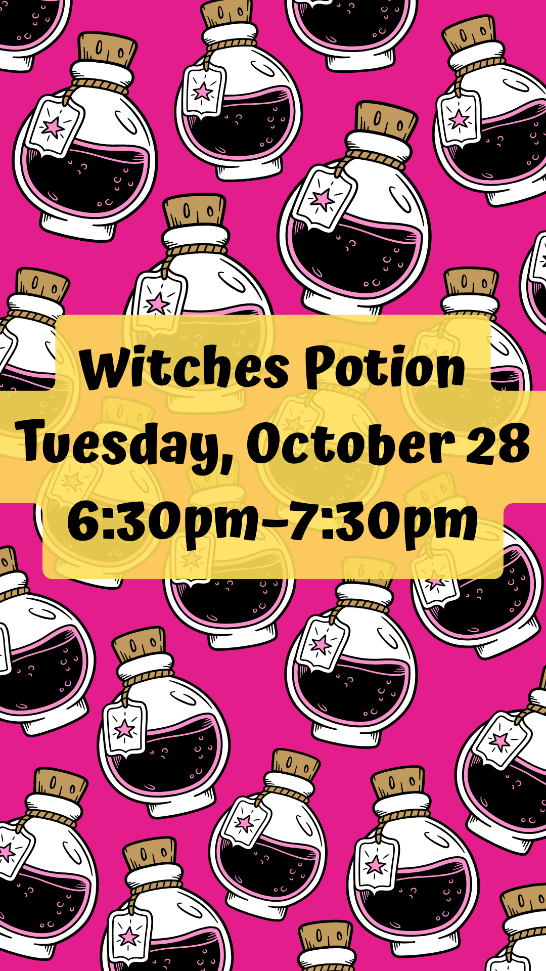 background of potion bottles and program details