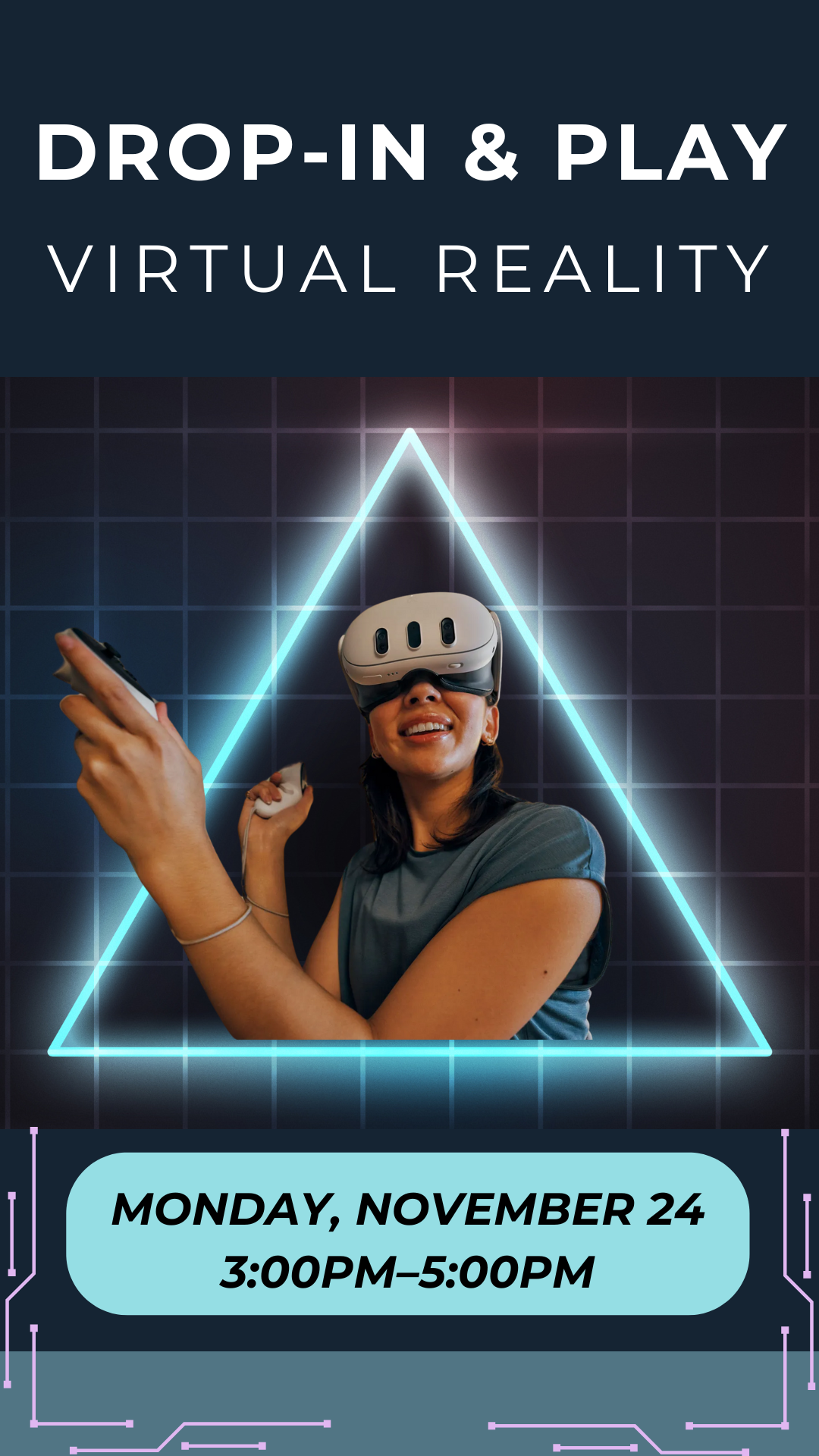 teen playing virtual reality with program details