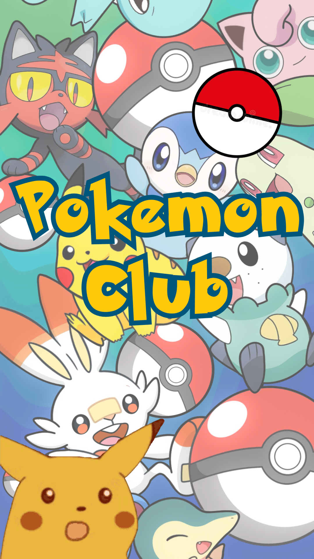 Pokemon characters with a Pokeball and Pikachu. Text reads "Pokemon Club."