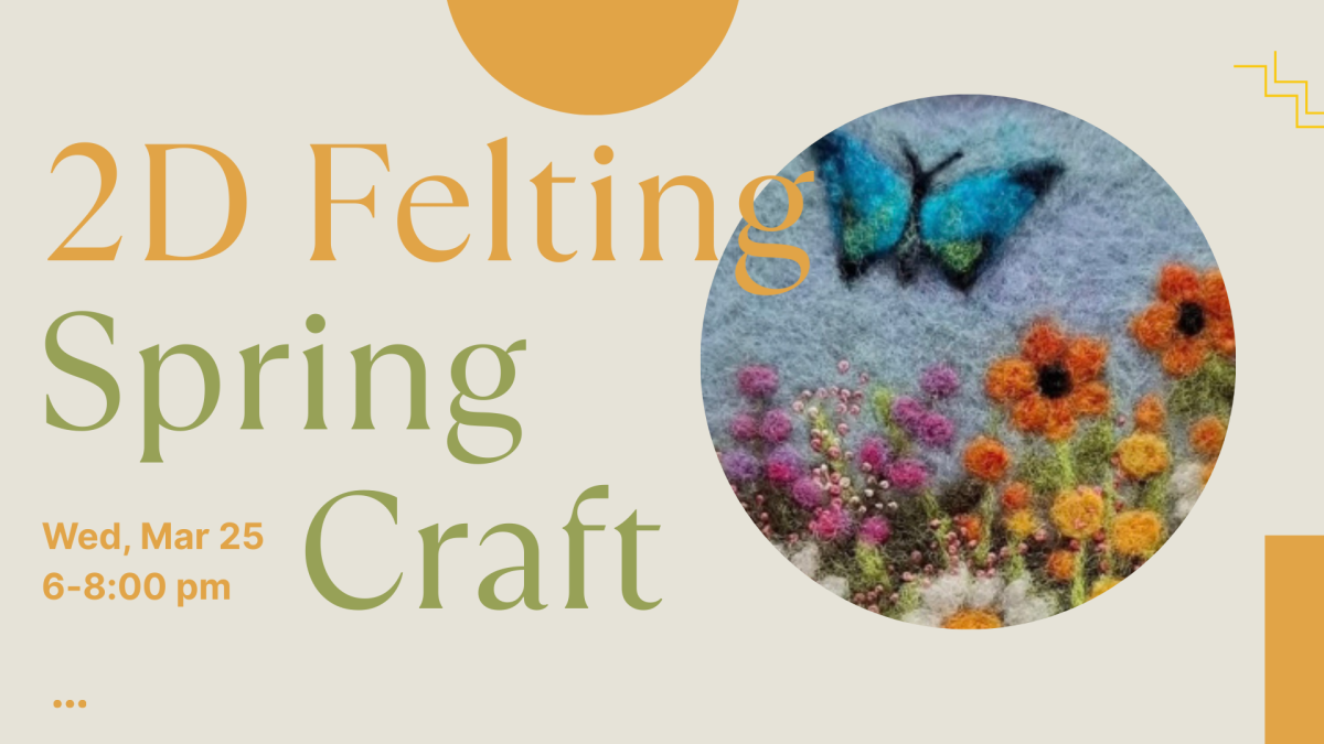 A butterfly and flowers made with felt.