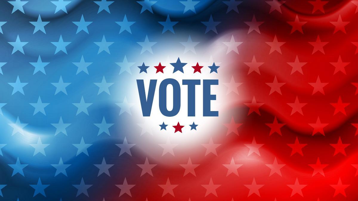 red white and blue with word vote