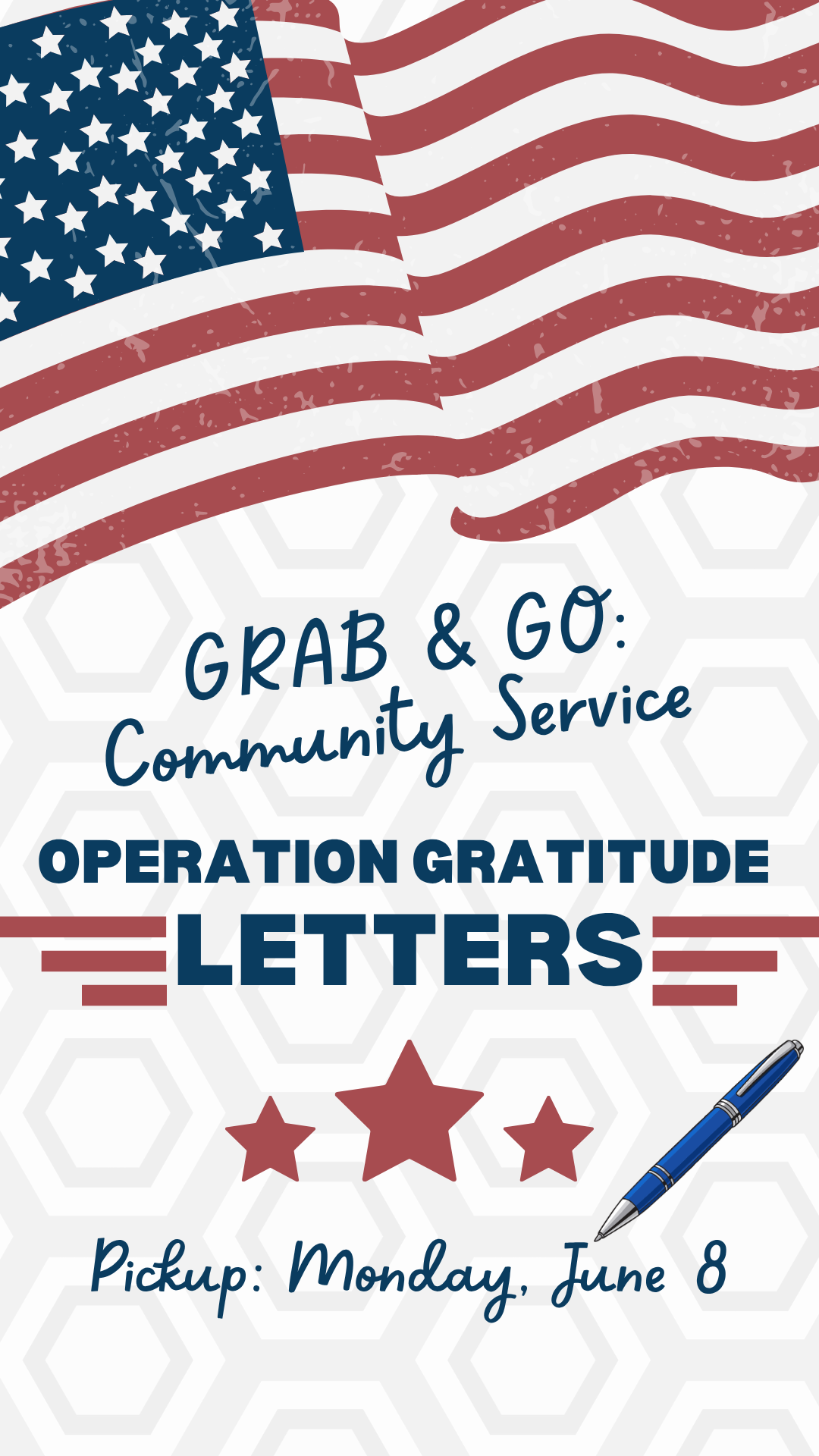 patriotic background including american flag and stars, and program details