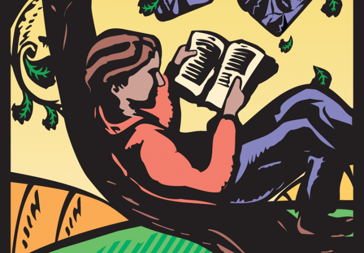 NoveList Plus illustration of person reading in a tree